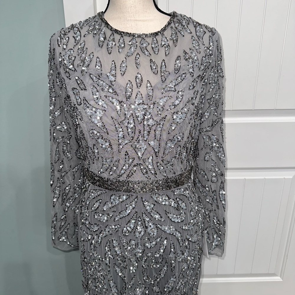 NWOT Mac Duggal Long Sleeve beaded sequins sheath midi cocktail dress size 10 - Picture 6 of 13